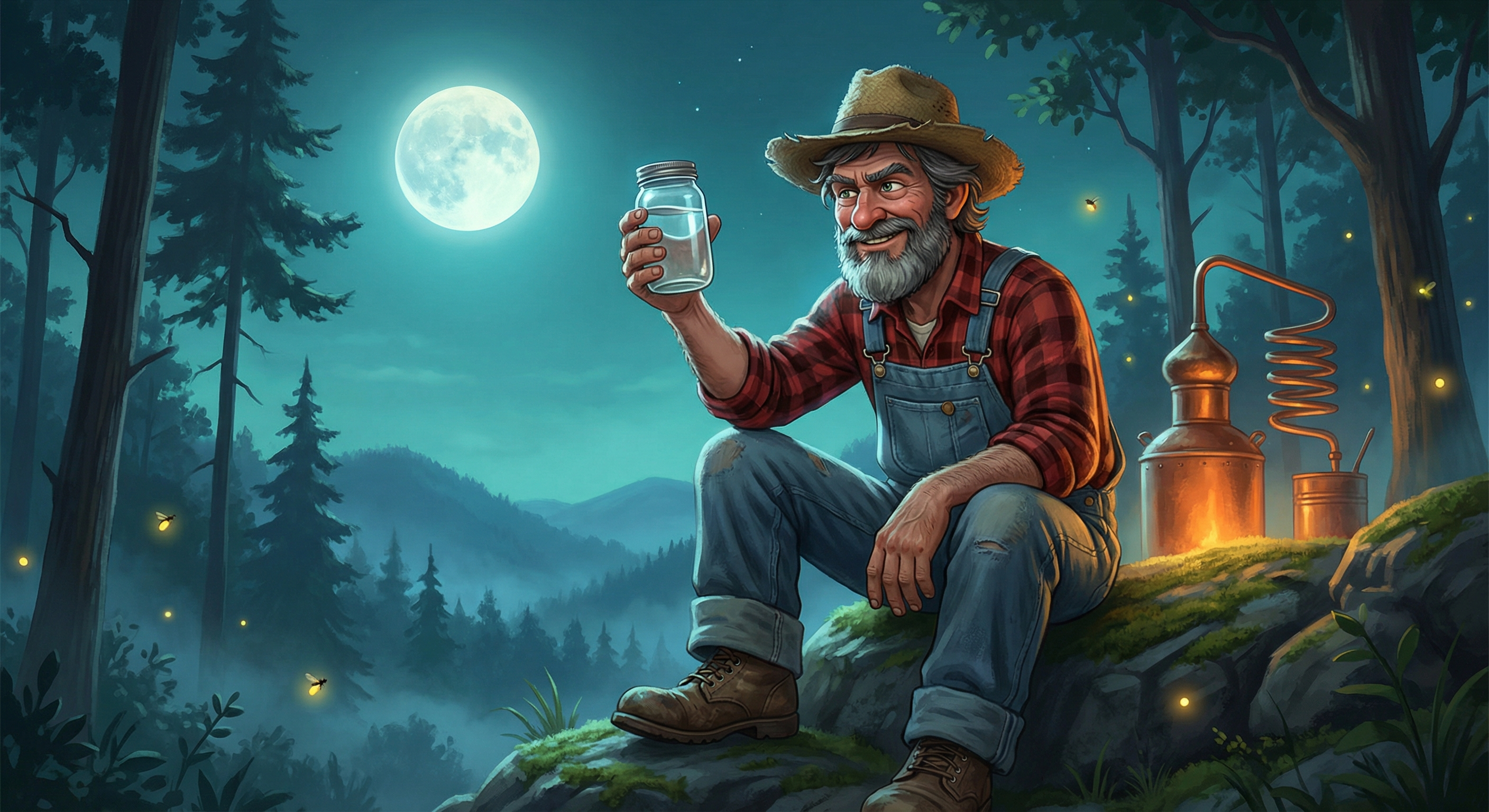 Jimbo standing outside a Holler at night, warm light spilling from server racks inside