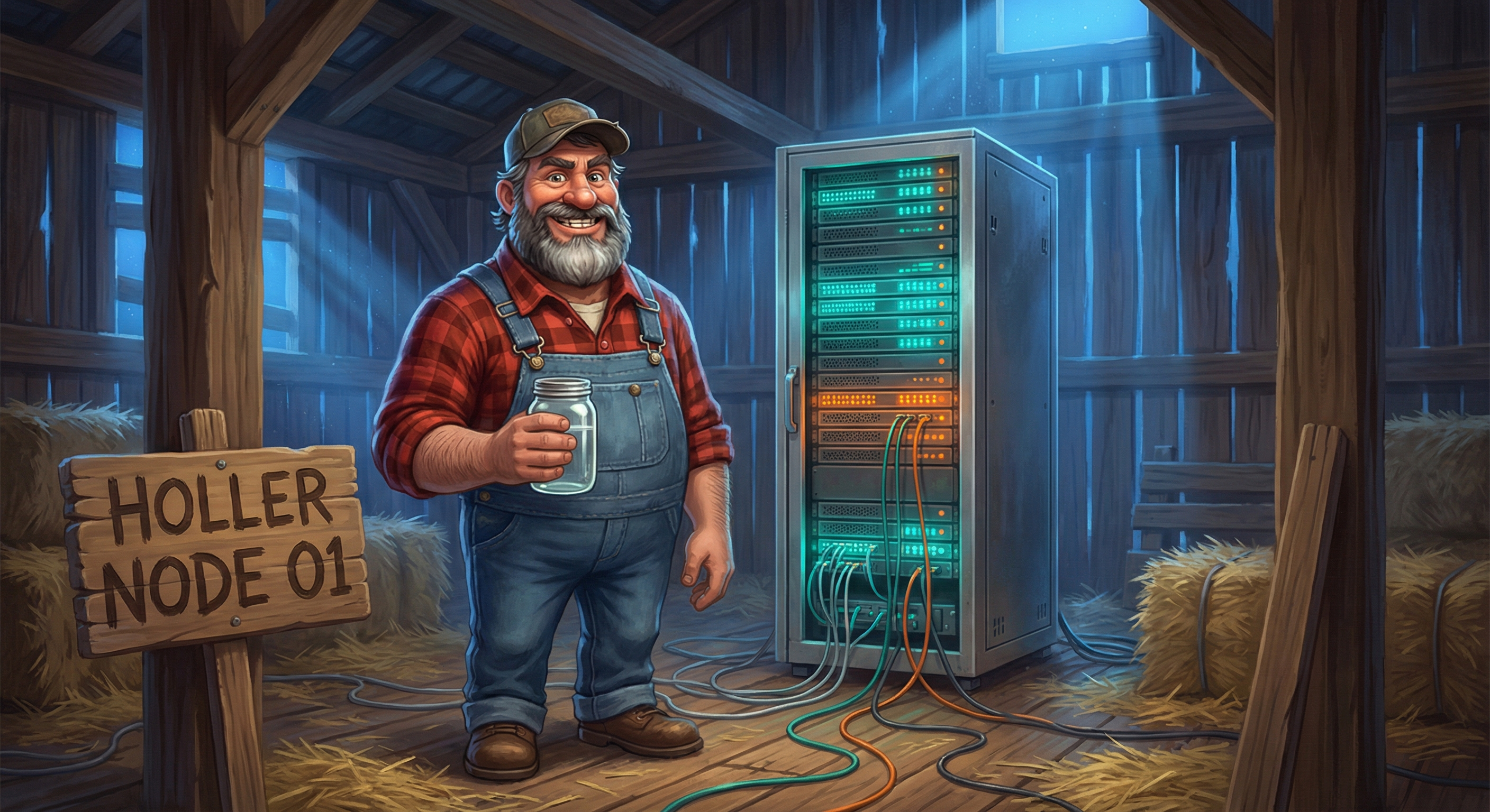 Jimbo working on server hardware inside the Holler